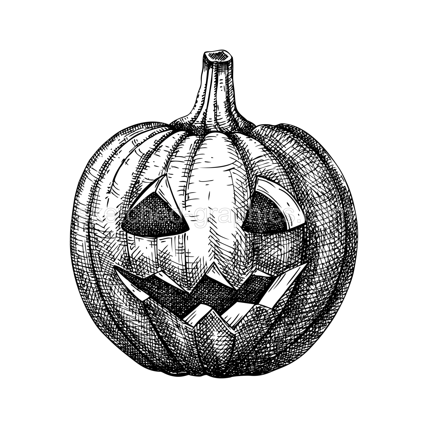 Halloween pumpkin sketch. Vintage funny pumpkin isolated on white background. Hand drawn monsters faces. Design elements for logo, badges, banners, labels, posters, prints. Vector illustration Illustration
